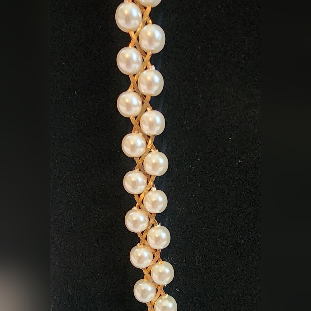 Vintage Gold and Pearl Braided Necklace - Picture 3 of 7